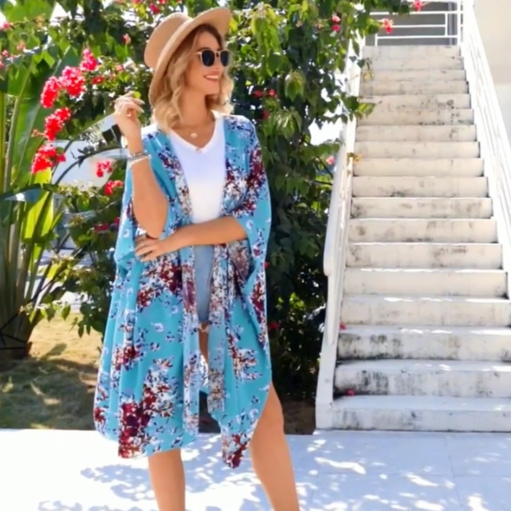 ❌NOT FOR SALE❌🆕 Blue Cotton-Blend Kimono/Cardigan/Coverup - Picture 3 of 10